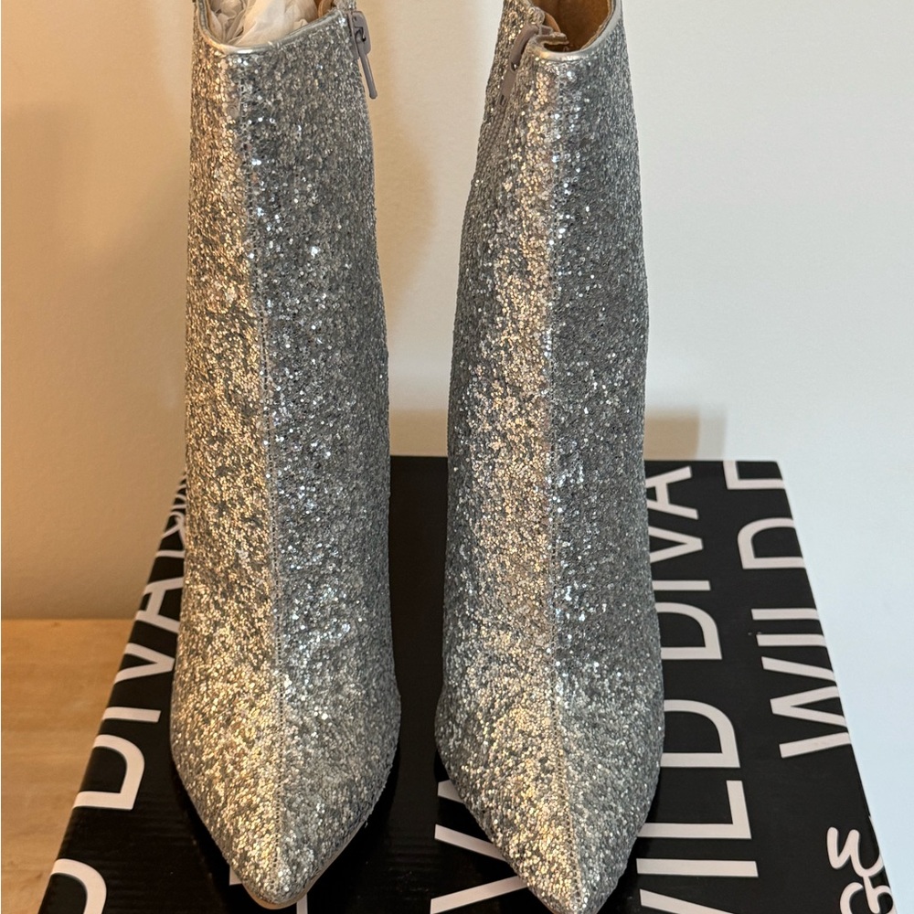 Wild Diva Silver Glitter Ankle Boots